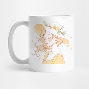 Minimalist line art pretty girl in yellow Mug